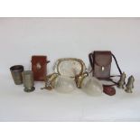 Mixed lot to include two gilt metal and etched glass hanging ceiling lights and two cased vintage