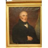 A 19th century English School oil painting on canvas, half length portrait of a gentleman with