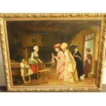 A large oil painting on canvas in the 19th century manner showing a party of elegant ladies taking