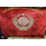 Russian Soviet period red velvet commemorative flag, stitched to a high quality with Lenin to one