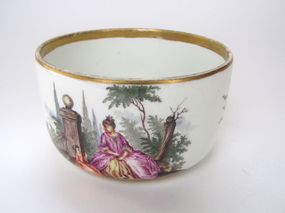 A good quality 19th century Meissen bowl of circular form with painted panels in a Watteauesque - Image 2 of 6