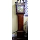 A Georgian oak cottage longcase clock, the door crossbanded in walnut, the simple square hood with