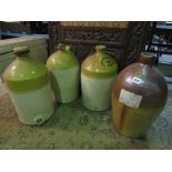 Four 3 gallon salt glazed merchant jars impressed T Flook, J Phelps, Wine Merchant Gloucester,