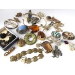 Mixed collection of costume jewellery comprising mainly brooches