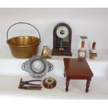 A mixed miscellaneous lot to include a Bulle electric mantle clock, a WMS style twin handled tray, a