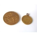 A gold sovereign dated 1896 7.9g, together with an 1873 gold dollar 1.5g