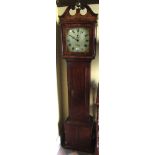 A Georgian cottage long case clock, the oak and mahogany cross banded case with square hood and