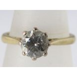 An 18ct gold claw set solitaire diamond ring 3.5g, size M, diamond 1.1ct approx