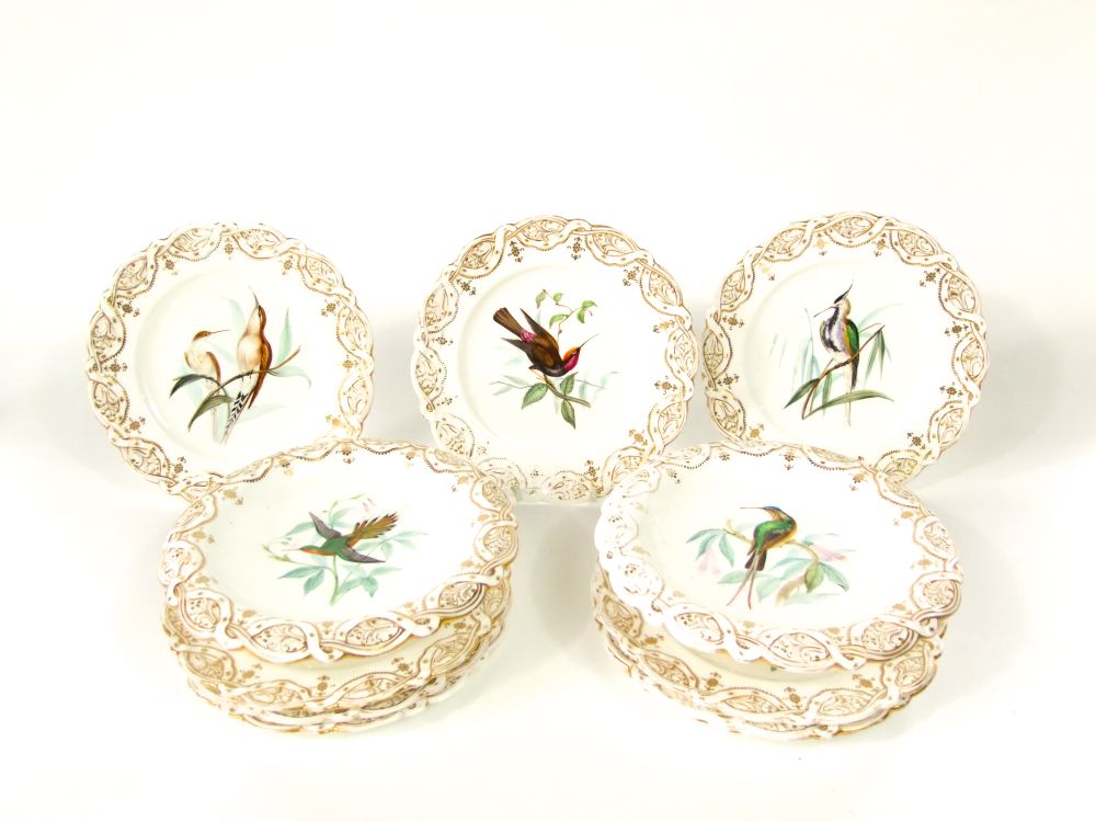 A 19th century Coalport type dessert service attributed to John Randall, with central painted