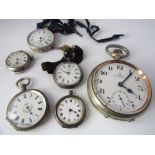 A collection of pocket watches to include an Omega nickel Goliath pocket watch inscribed Omega,