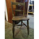 A harlequin set of eight 19th century Windsor elm and beechwood bar back chairs with turned supports