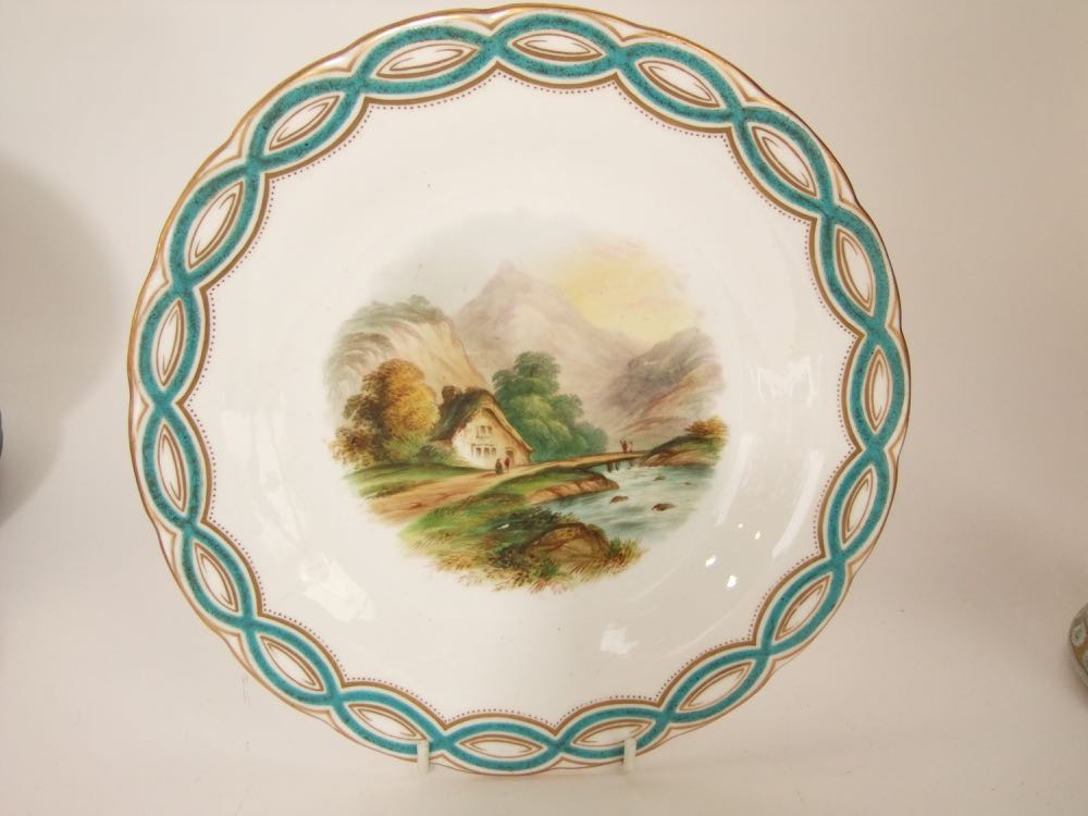 A set of four 19th century Minton's Majolica green glazed plates with basket weave style moulding - Image 4 of 7