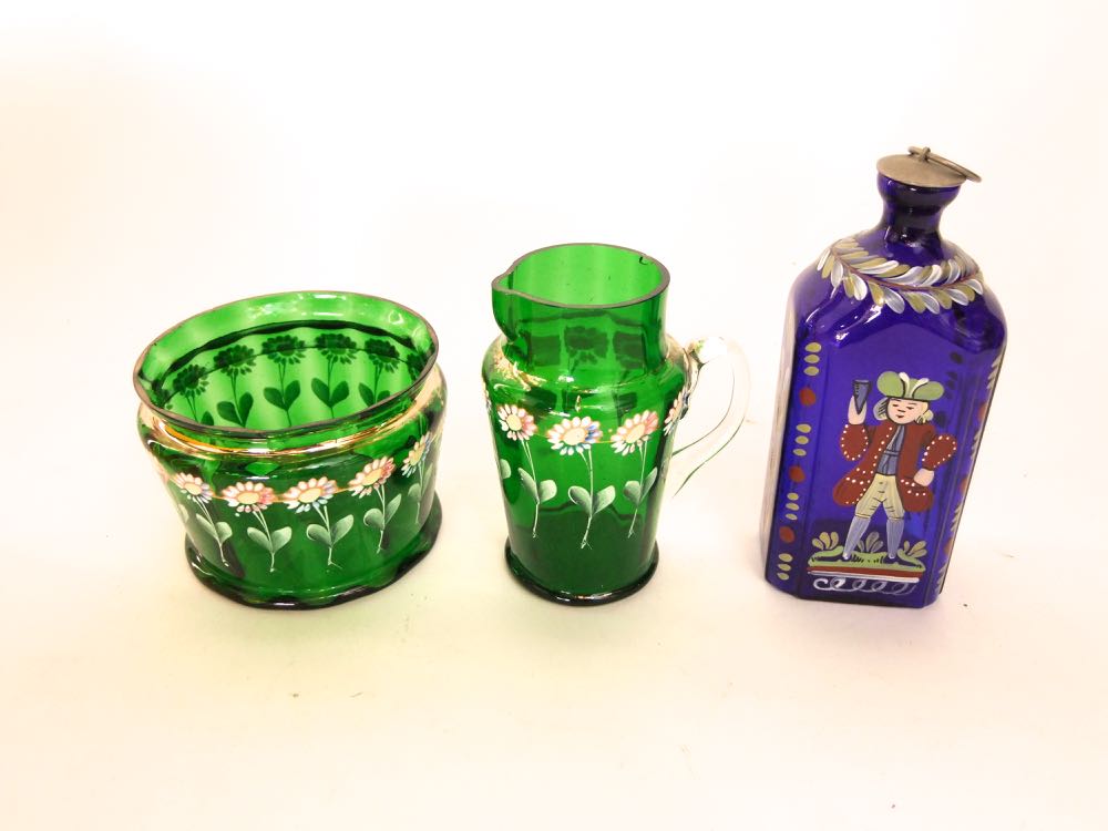 A collection of antique and later glass ware to include a blue glass decanter with overlay of a - Image 2 of 2