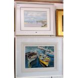 A 20th century watercolour of fishing boats in a harbour signed bottom right C Fauss, dated 89, 30 x