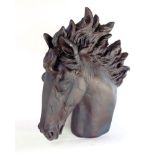 A painted plaster bust of a horses head, 60cm high