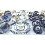 A quantity of Wedgwood Ferrara pattern blue and white printed tea wares comprising a pair of cake