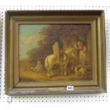 A 19th century oil painting on board attributed to George Morland showing a cavern scene with