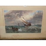 A 19th century watercolour of a marine scene with sailing and rowing boats, 34 x 49 cm approx in