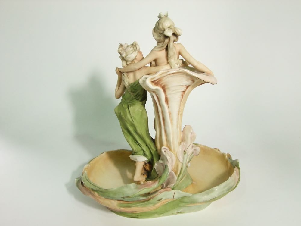 An early 20th century Royal Dux table centre piece with applied figures of female characters - Image 4 of 4