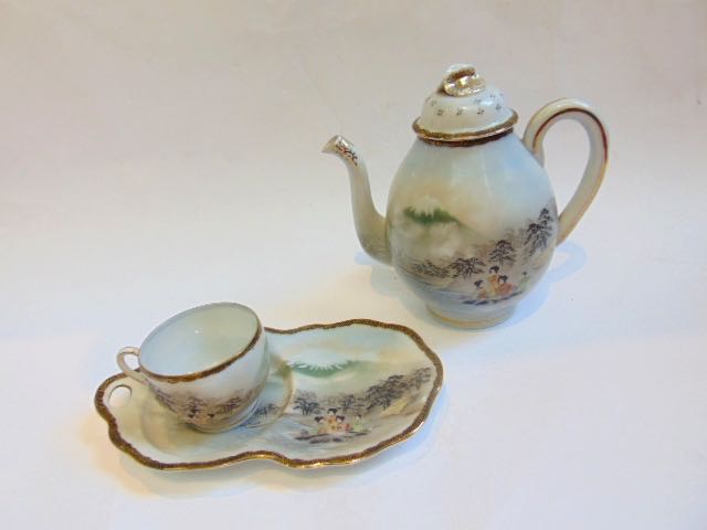 A 19th century Staffordshire arbour group, a collection of Japanese eggshell porcelain tea wares - Image 3 of 4