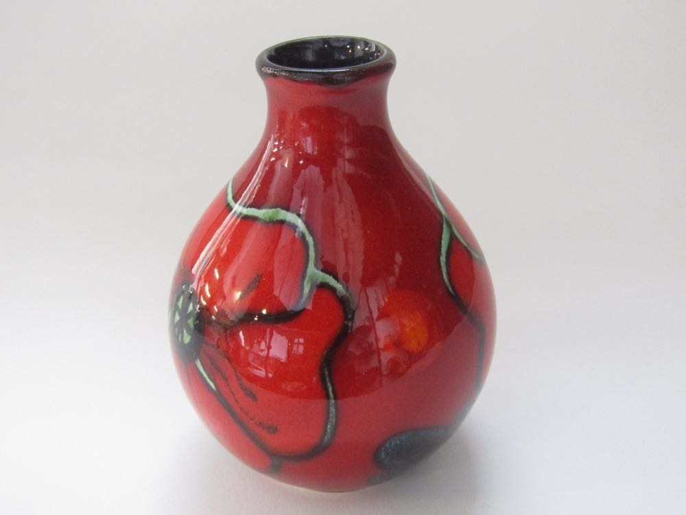 A Poole Pottery red ground vase of ovoid form with drawn neck and with stylised poppy decoration, - Image 2 of 2