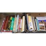 Two boxes including antique reference books, books on wine, etc.