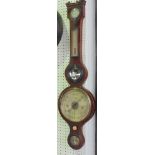 Mahogany aneroid barometer thermometer by J Di Marco of Taunton, with silvered dials and boxwood