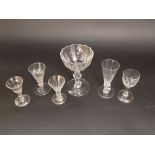 A mixed glass lot to include three antique cordial glasses together with two other examples and a
