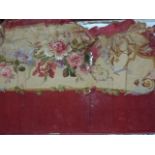 Large Aubusson lined textile with fringing and floral decoration, possibly used as a frame or wall