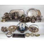 Mixed lot of silver plate to include gallery trays, tea wares, etc