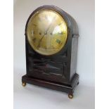 Interesting arch cased Jacobean style mantle clock, the two train double fusee gilt dial