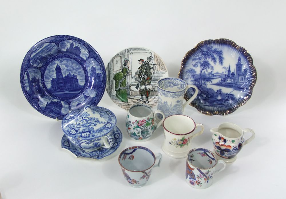 A collection of mainly 19th century ceramics including a Staffordshire spill vase with applied - Image 2 of 5