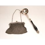 800 silver mesh purse, 6oz approx together with a further continental white metal toddy ladle with