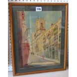 A watercolour of a Maltese street scene with figures, signed bottom right Joseph Galea, inscribed