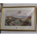 A pair of 19th century watercolours of mountainous landscapes, one with wood gatherers and sheep,