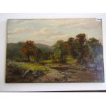A late 19th century oil painting on canvas by Albert Gyngell, of a river landscape with hills to the
