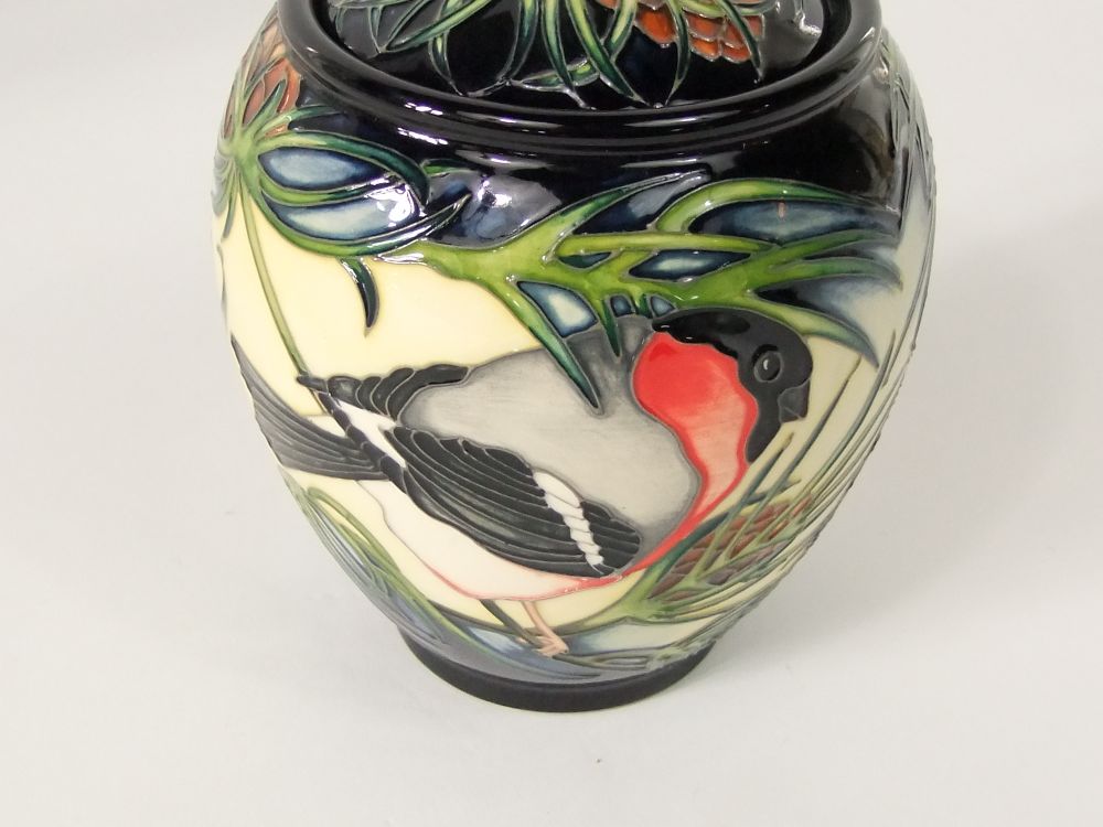 A boxed Moorcroft limited edition vase and cover in the Bullfinch Blues pattern 401/5 designed by - Image 3 of 4