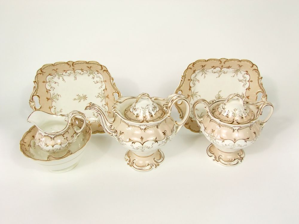 A collection of mid 19th century tea wares with gilded fruiting vine detail comprising tea pot, - Image 4 of 4