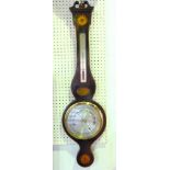 A mahogany and box wood inlaid aneroid barometer thermometer, by D K Murray or Winchester, with