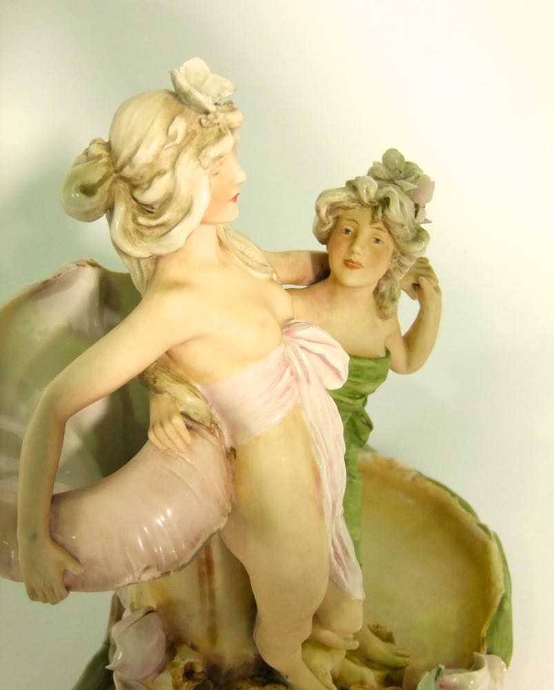 An early 20th century Royal Dux table centre piece with applied figures of female characters - Image 2 of 4