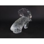Lalique frosted glass mascot in the form of a cockerel head, 18cm high