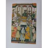 An early 20th century Indian Moghul type miniature painting of a company of gentlemen, painted on