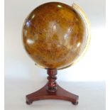 Newton's New Terrestrial Globe, th 12inch globe upon a turned mahogany column and triform plateau