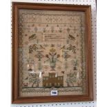 A mid-19th century needlework sampler by Margaret Miles aged 15-years, dated 1842, including a moral