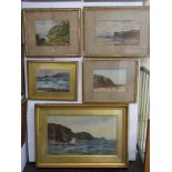 A collection of five late 19th and early 20th century watercolours by Cyril Ward, all of coastal