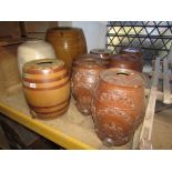 A collection of nine 19th century and later mainly salt glazed spirit barrels to include four two