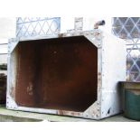 A reclaimed galvanized steel water tank of rectangular form with riveted seams, 3ft x 2ft approx