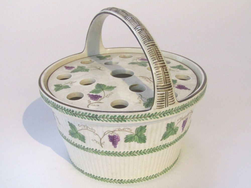 A late 19th century Wedgwood creamware type pot pourri basket of circular form with ridge moulding - Image 2 of 2