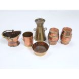 A collection of six 19th century miniature travelling salesmen samples in copper and brass,