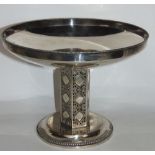 WMF silver plated tazza, upon a faceted pierced Islamic column and stepped circular base, 16.5 cm